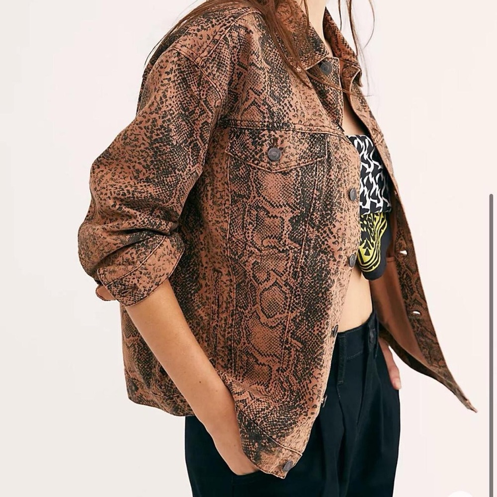 Free People Snake Trucker Jacket - L